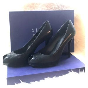 Stuart Weitzman black platform peep toe pumps